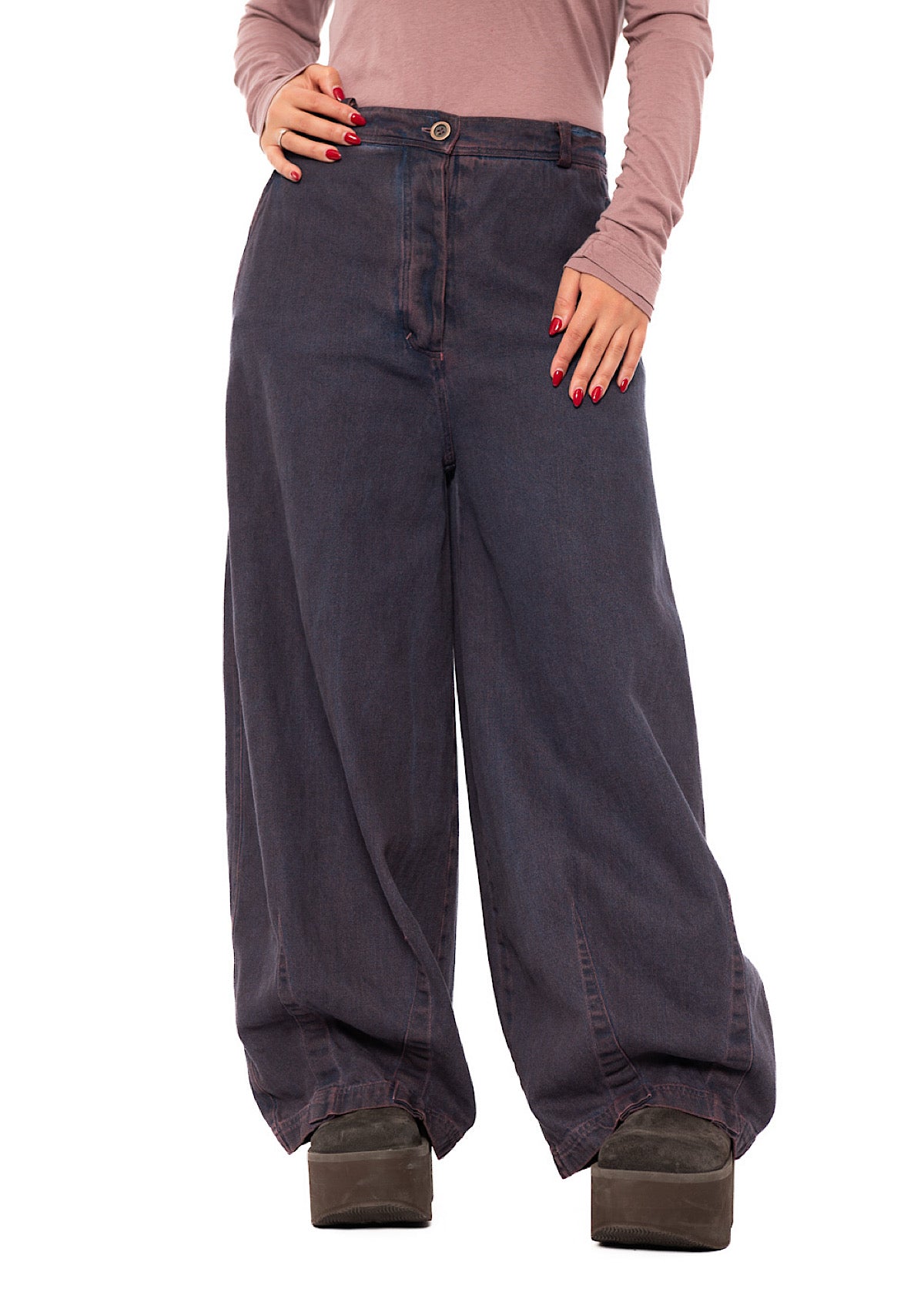 GARMENT-DYED DENIM WIDE LEG TROUSER