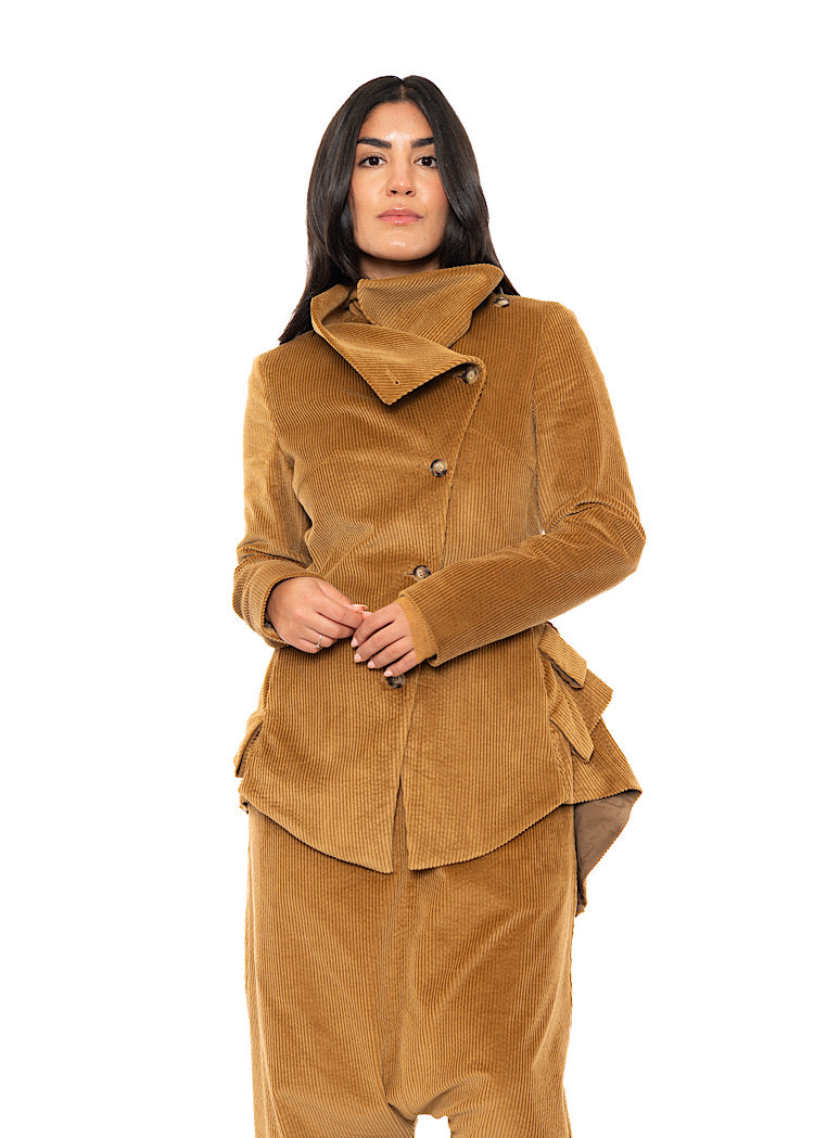 ASYMMETRIC STRETCH CORD VELVET JACKET