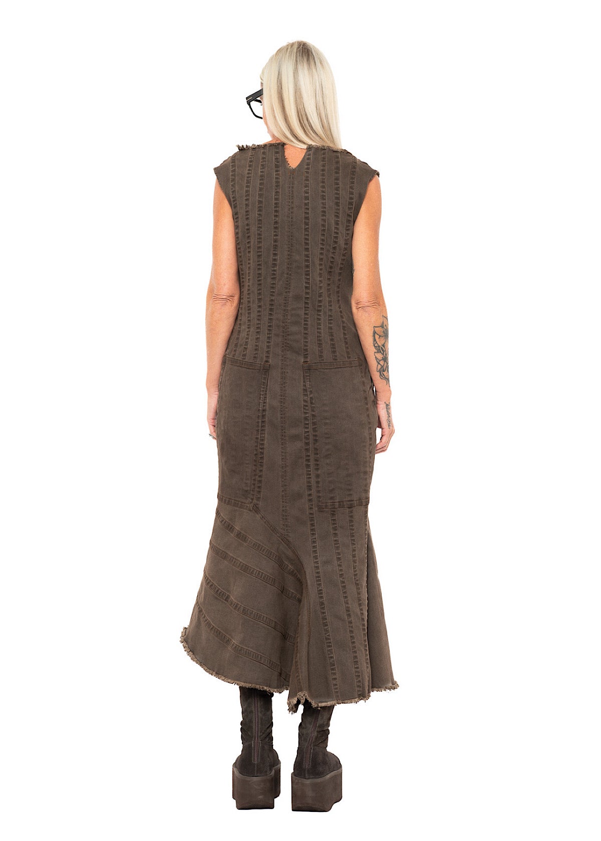 HAND-PAINTED GOLD PIGMENT DENIM DRESS