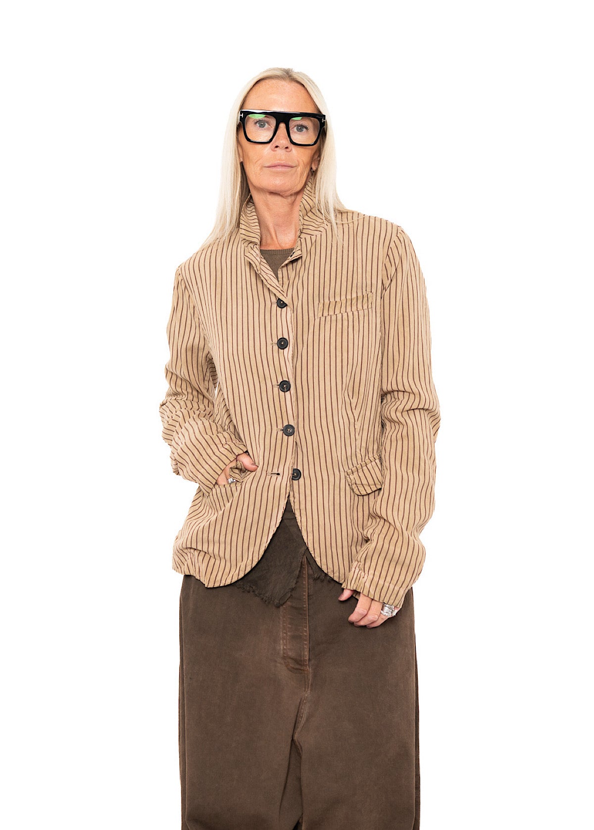 GARMENT-DYED SILK STRIPE JACKET