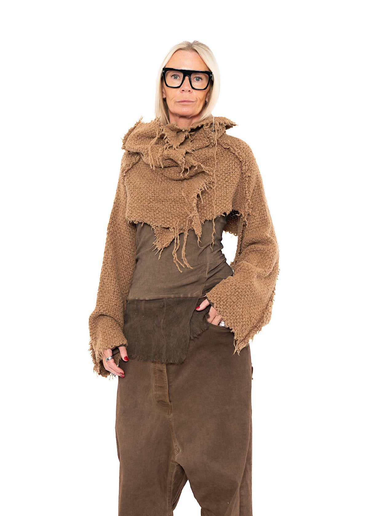 CROPPED TEXTURED SILK KNIT PULLOVER