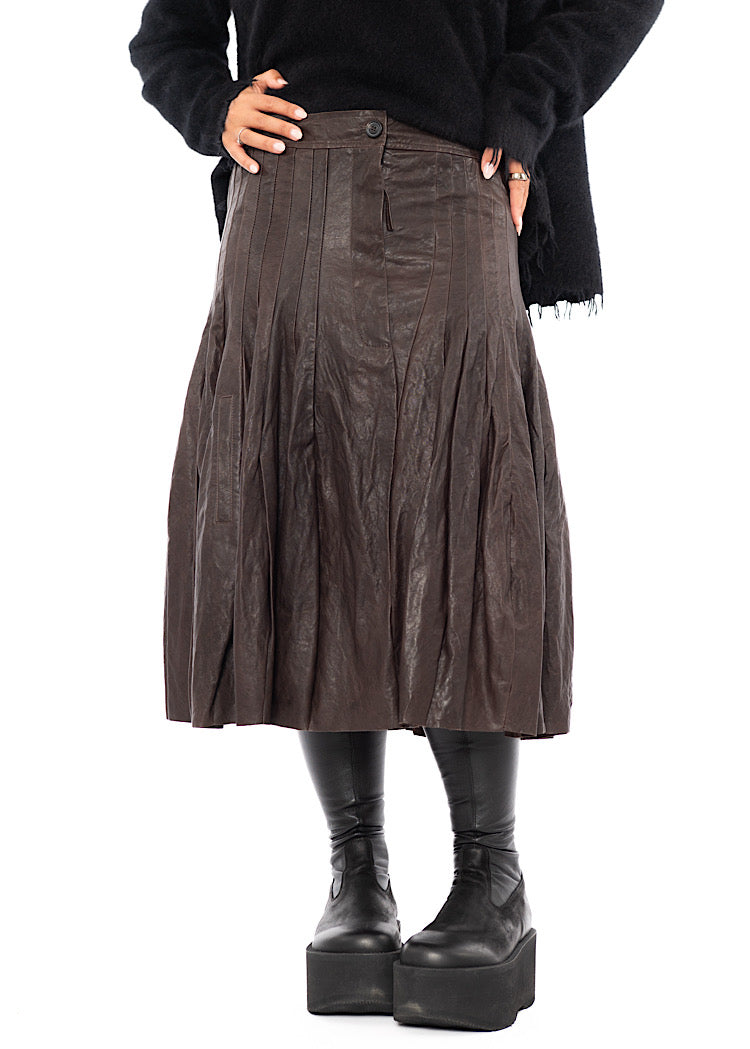 PANELLED LEATHER A-LINE SKIRT