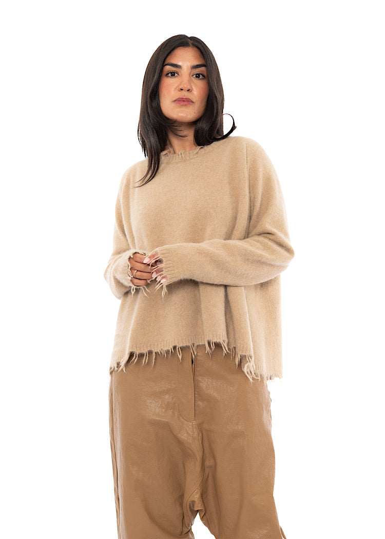 RELAXED FRAYED KNIT PULLOVER