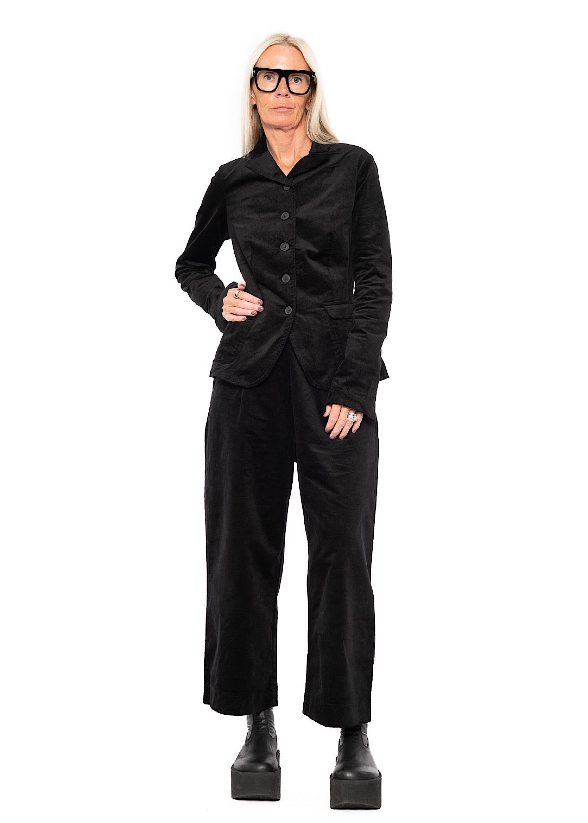 STRETCH-VELVET WIDE LEG TROUSER