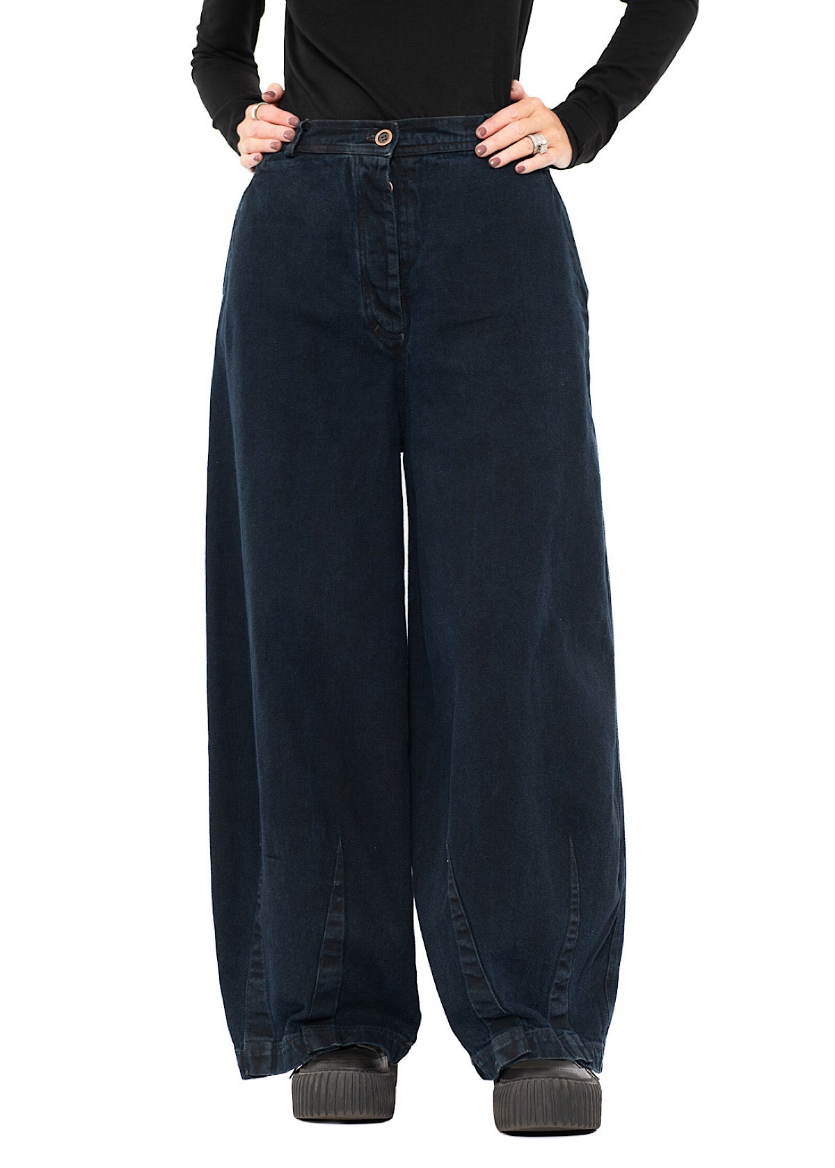 GARMENT-DYED DENIM WIDE LEG TROUSER