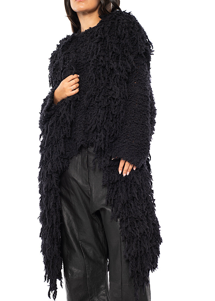 LONGLINE TEXTURED WOOL BLEND CARDIGAN