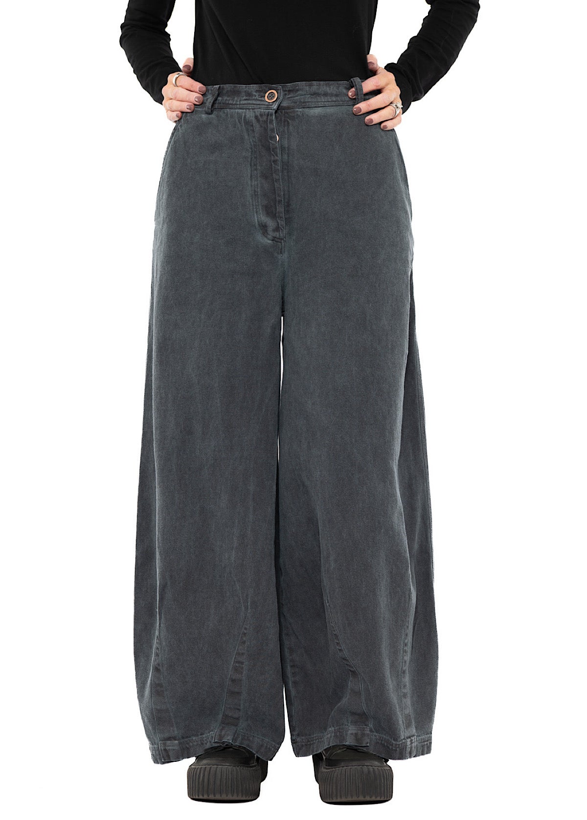 GARMENT-DYED DENIM WIDE LEG TROUSER
