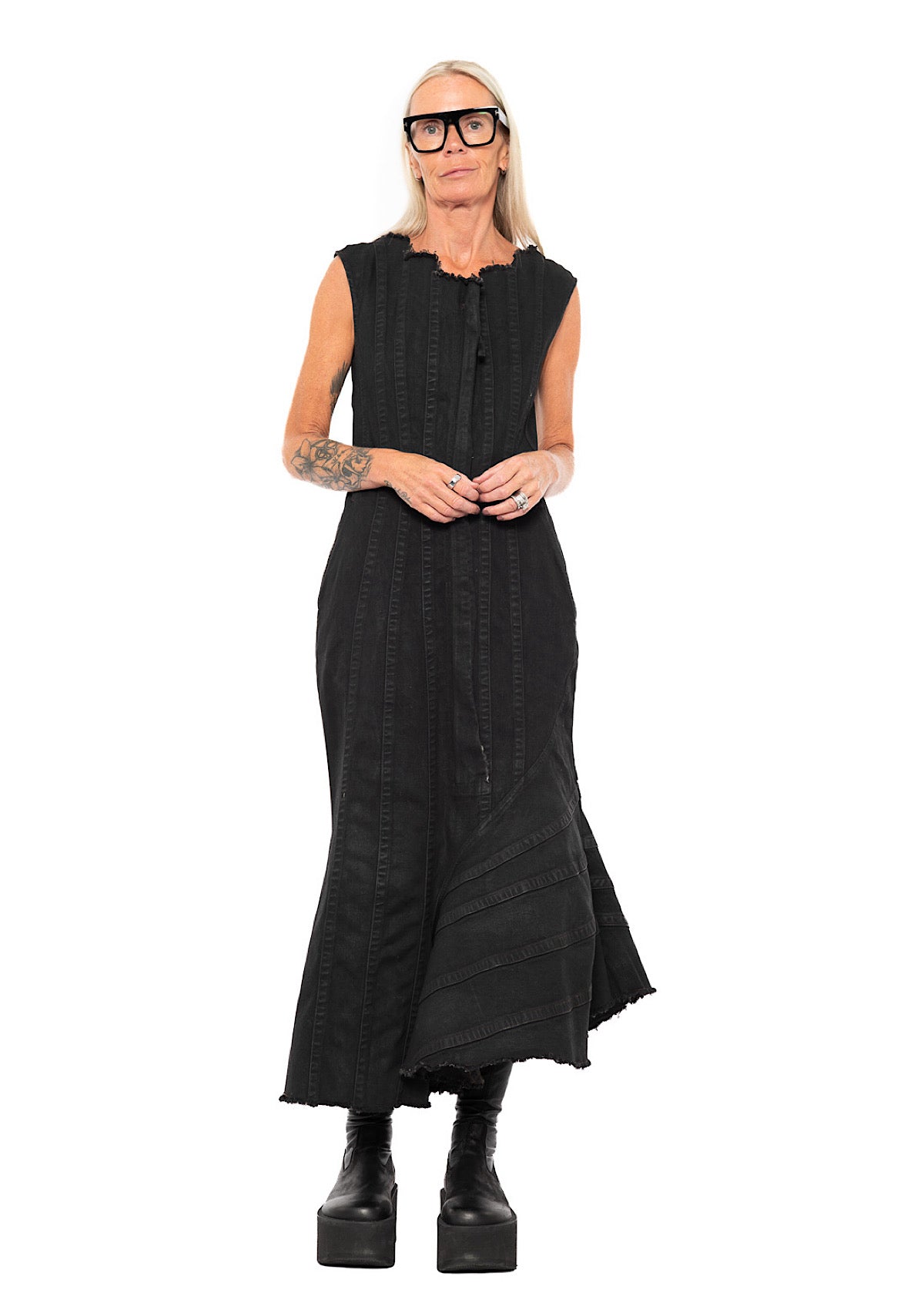 FISHTAIL STRETCH DENIM DRESS