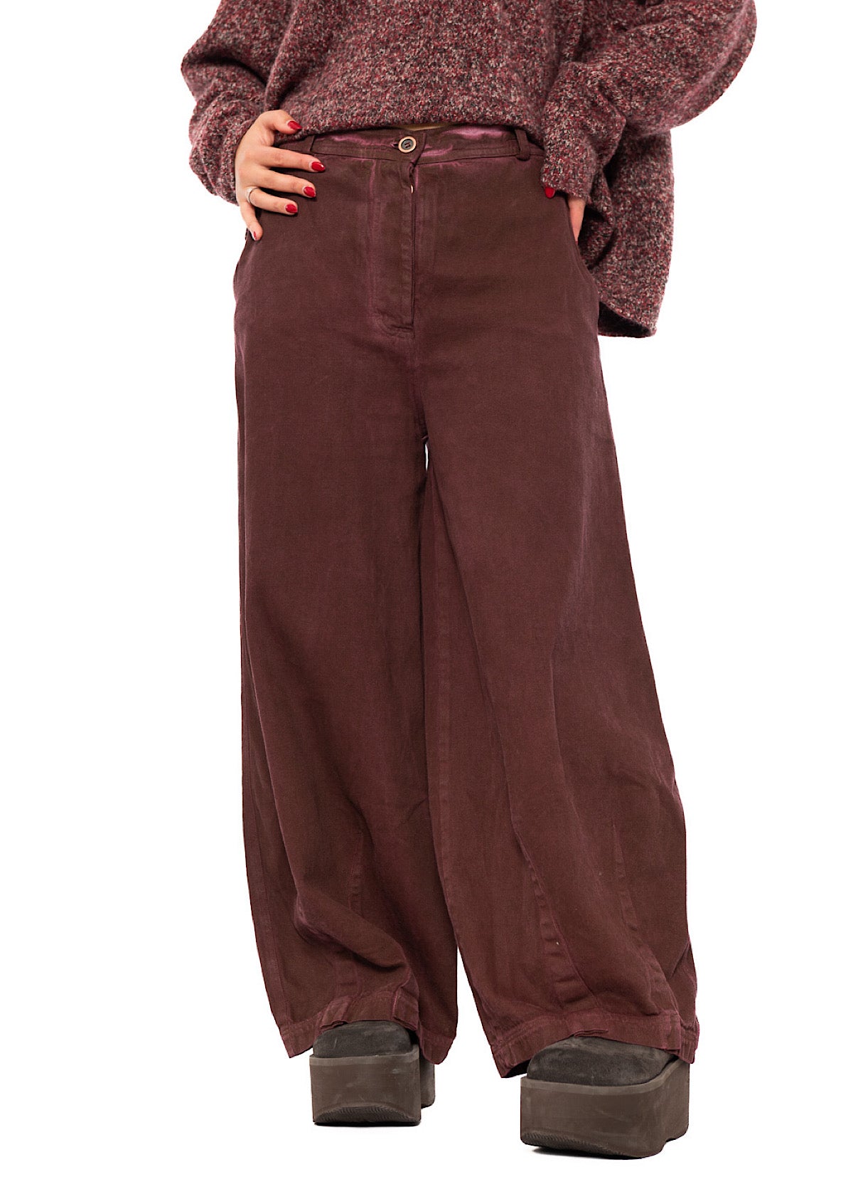 GARMENT-DYED DENIM WIDE LEG TROUSER