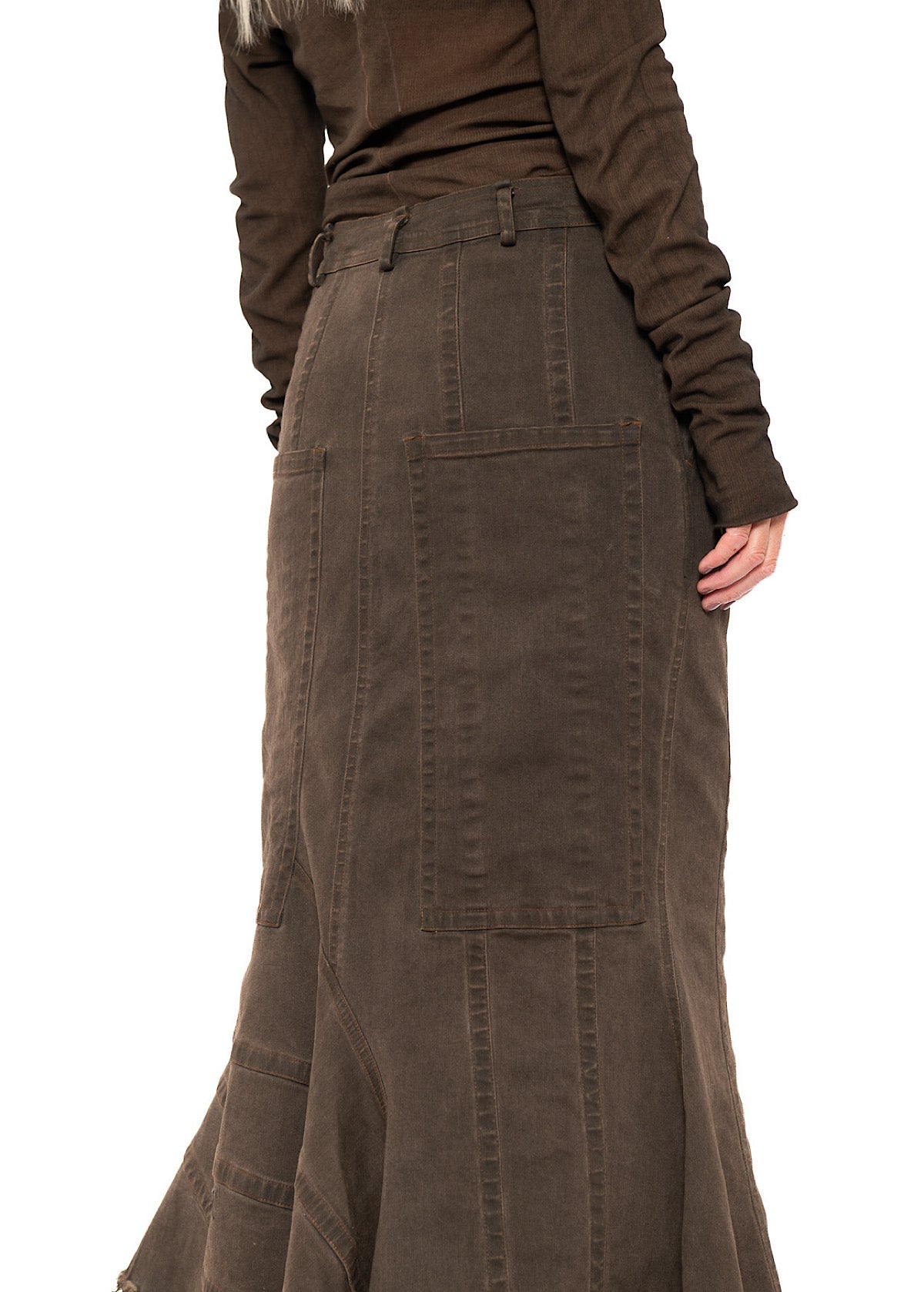FISHTAIL STRETCH DENIM SKIRT
