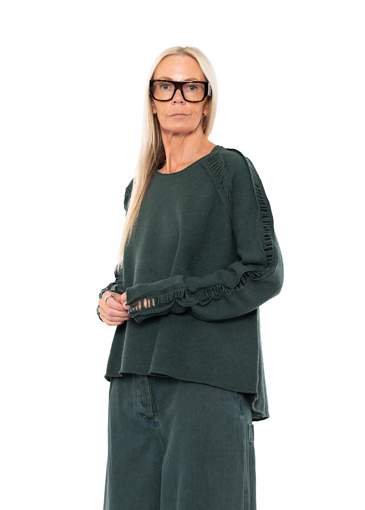 BOILED WOOL LADDER STITCH PULLOVER