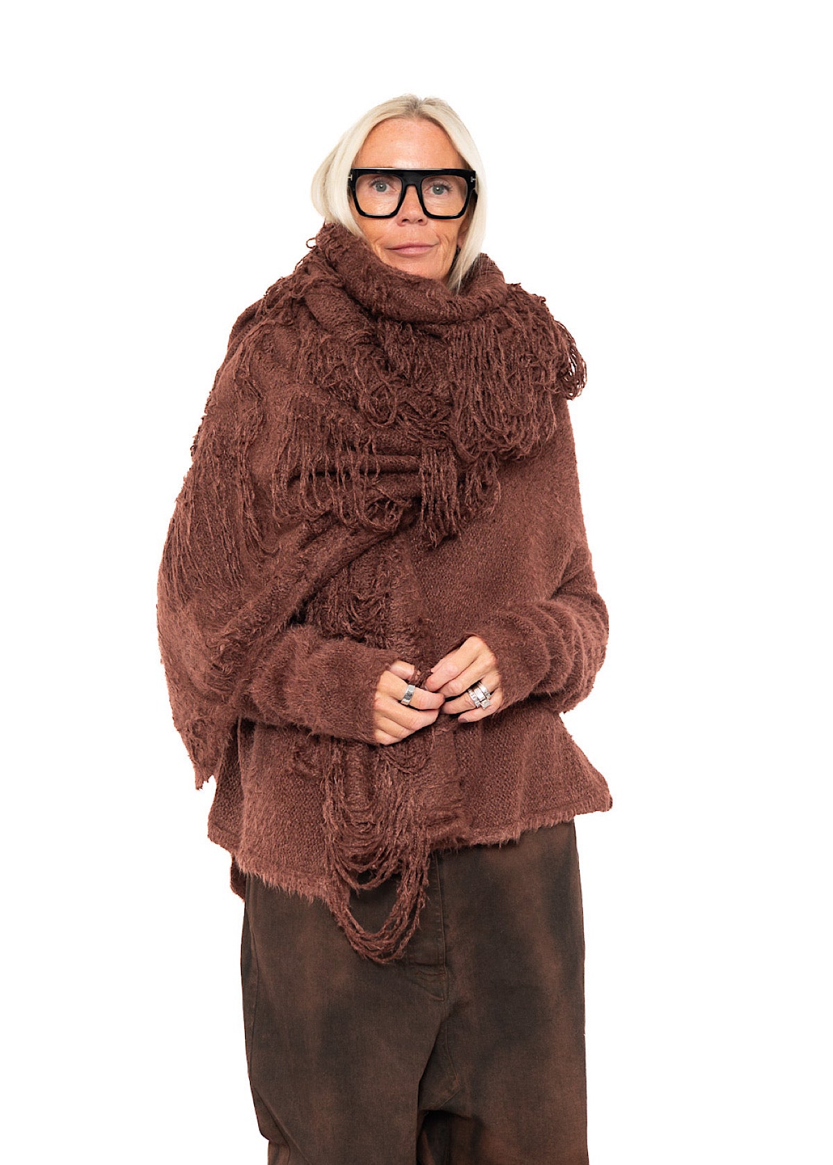 LADDERED SILK KNIT SCARF