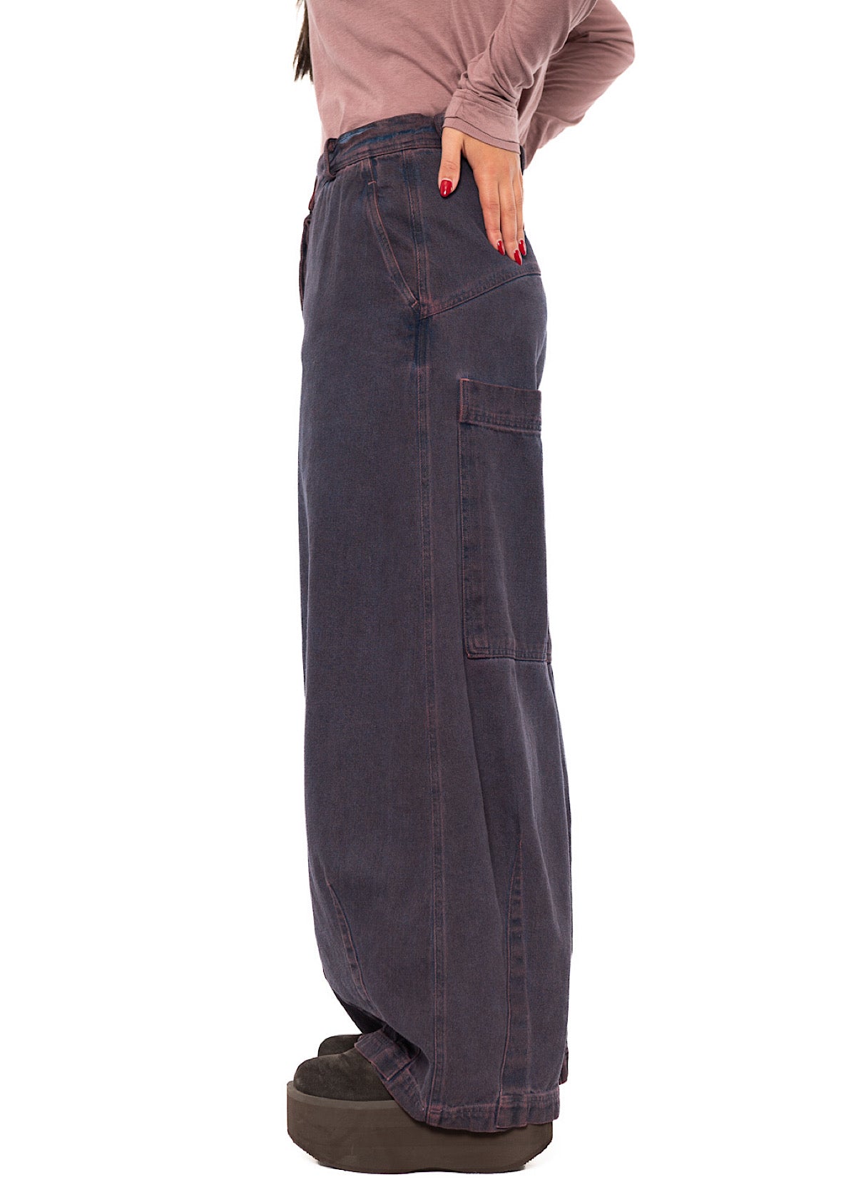 GARMENT-DYED DENIM WIDE LEG TROUSER