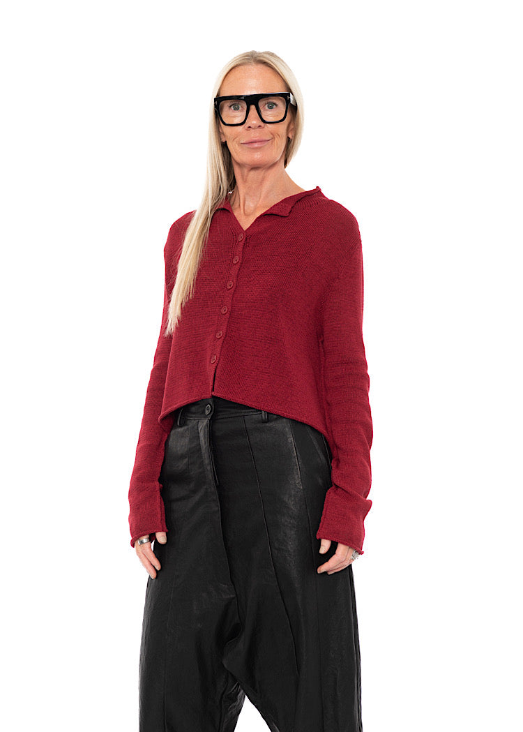 CROPPED LINEN-BLEND KNITTED CARDIGAN