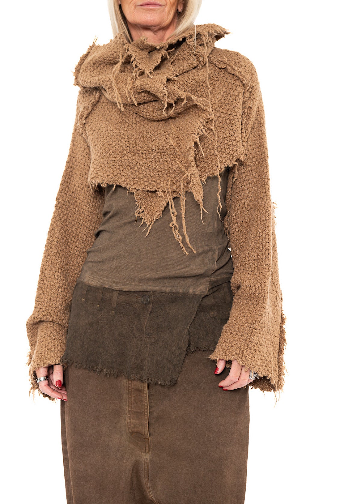 CROPPED TEXTURED SILK KNIT PULLOVER