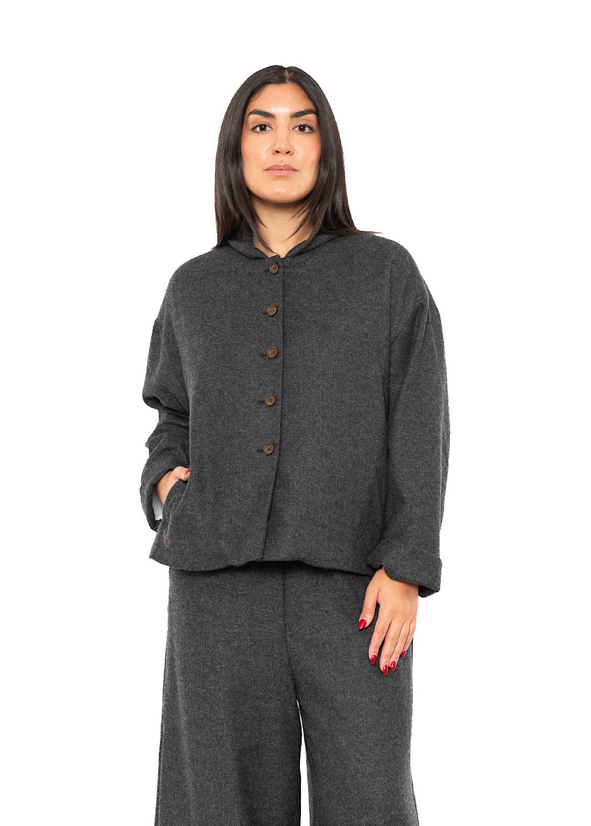 BOXY HERRINGBONE WOOL BLEND FLORA JACKET