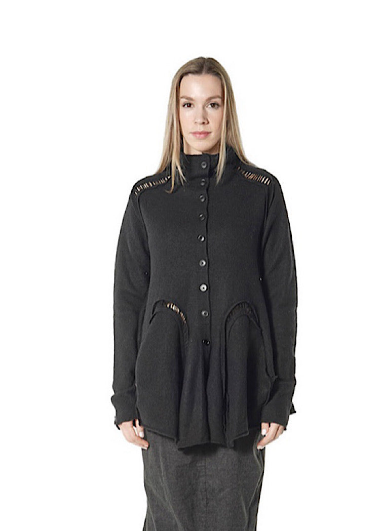 BOILED WOOL LADDER STITCH CARDIGAN