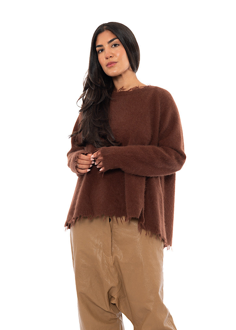FRAYED FOX WOOL SILK PULLOVER