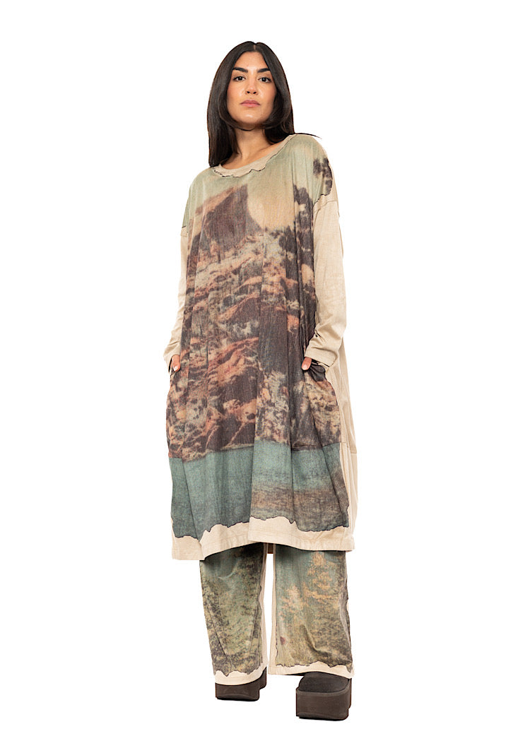 LANDSCAPE PRINT BALLOON DRESS
