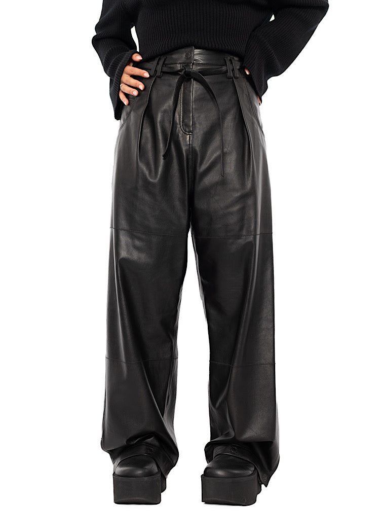 RELAXED WIDE LEG LEATHER TROUSER
