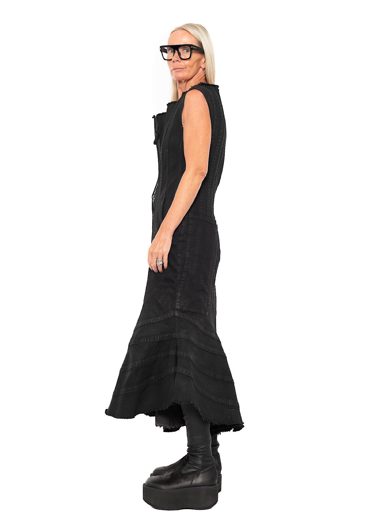 FISHTAIL STRETCH DENIM DRESS