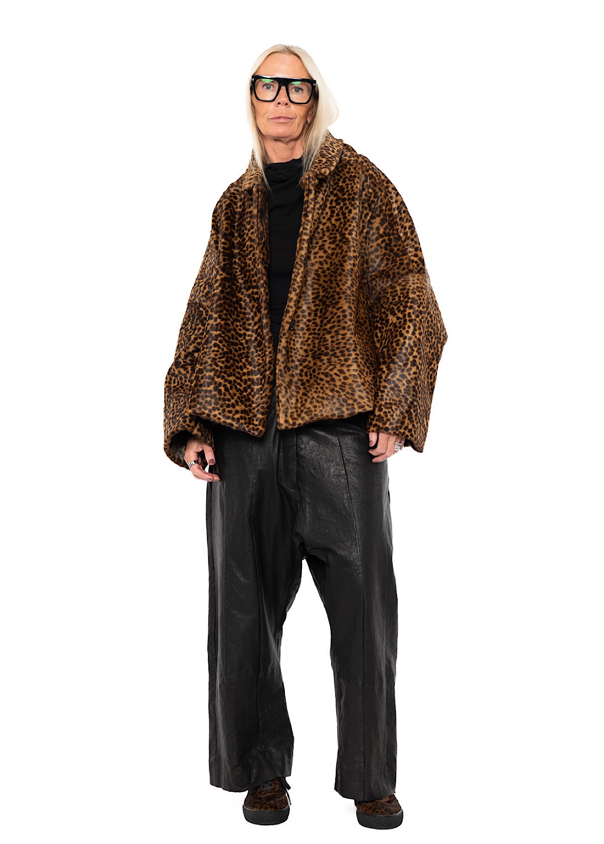 LEOPARD LEATHER COCOON JACKET