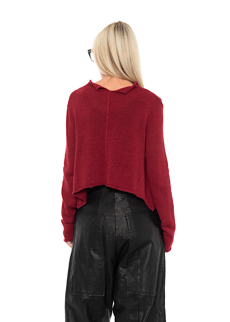 CROPPED LINEN-BLEND KNITTED CARDIGAN