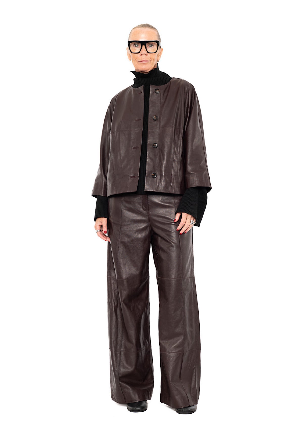 SIGNATURE WIDE LEG LEATHER TROUSER