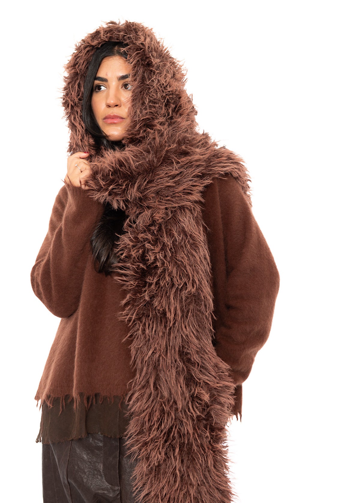 STATEMENT FAUX FUR HOODED SCARF