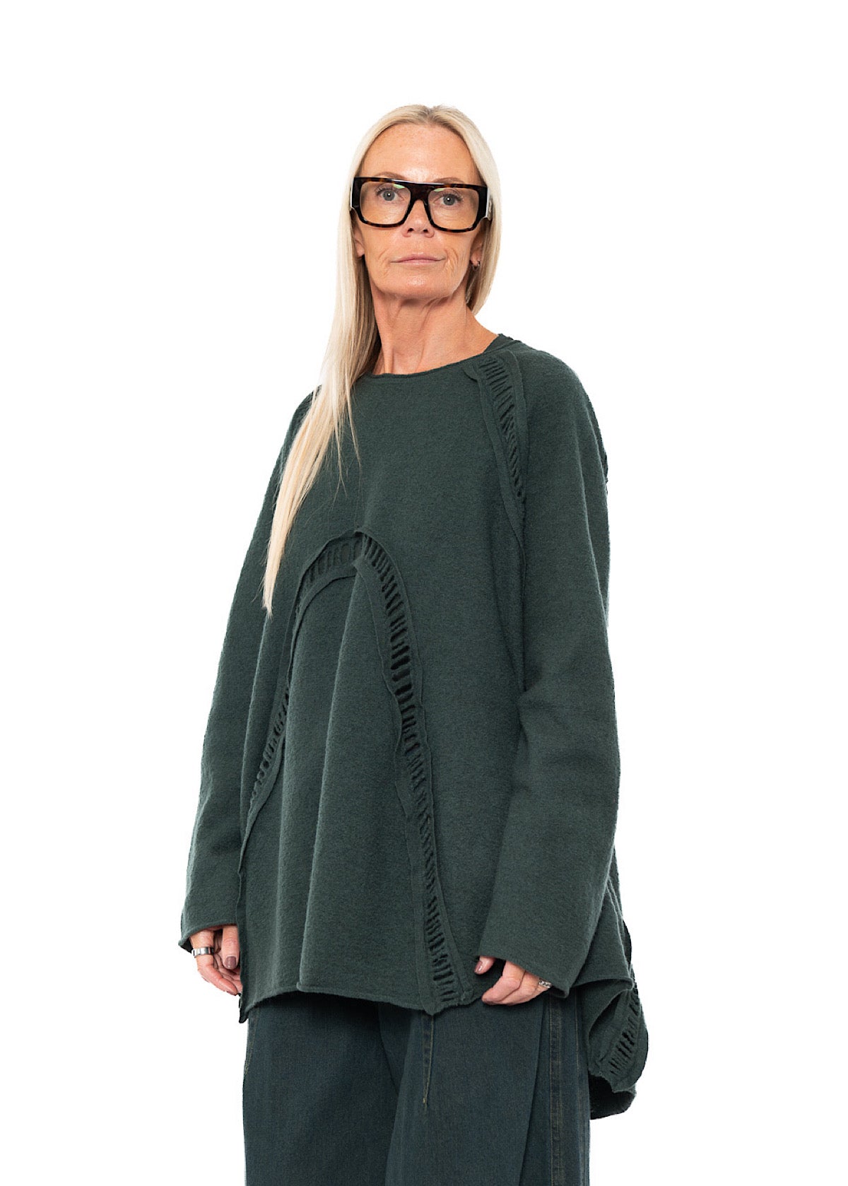 BOILED WOOL LADDER STITCH TUNIC