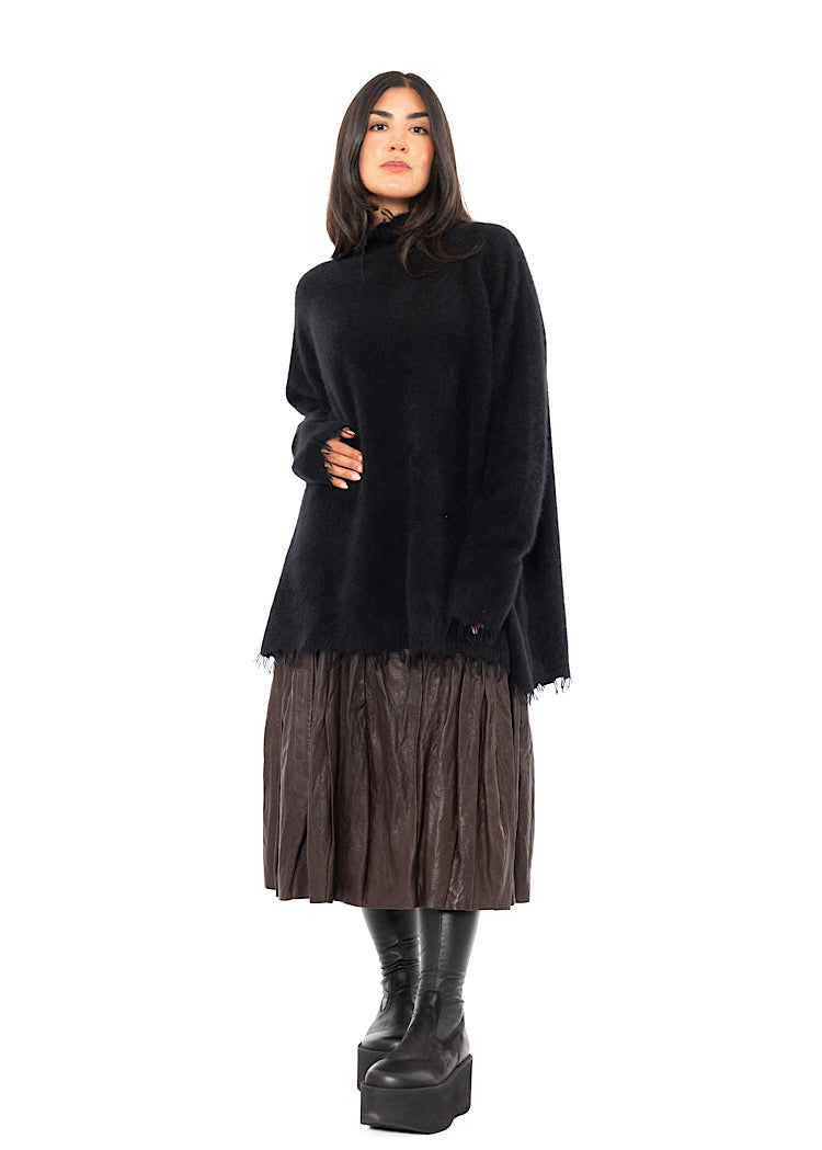PANELLED LEATHER A-LINE SKIRT