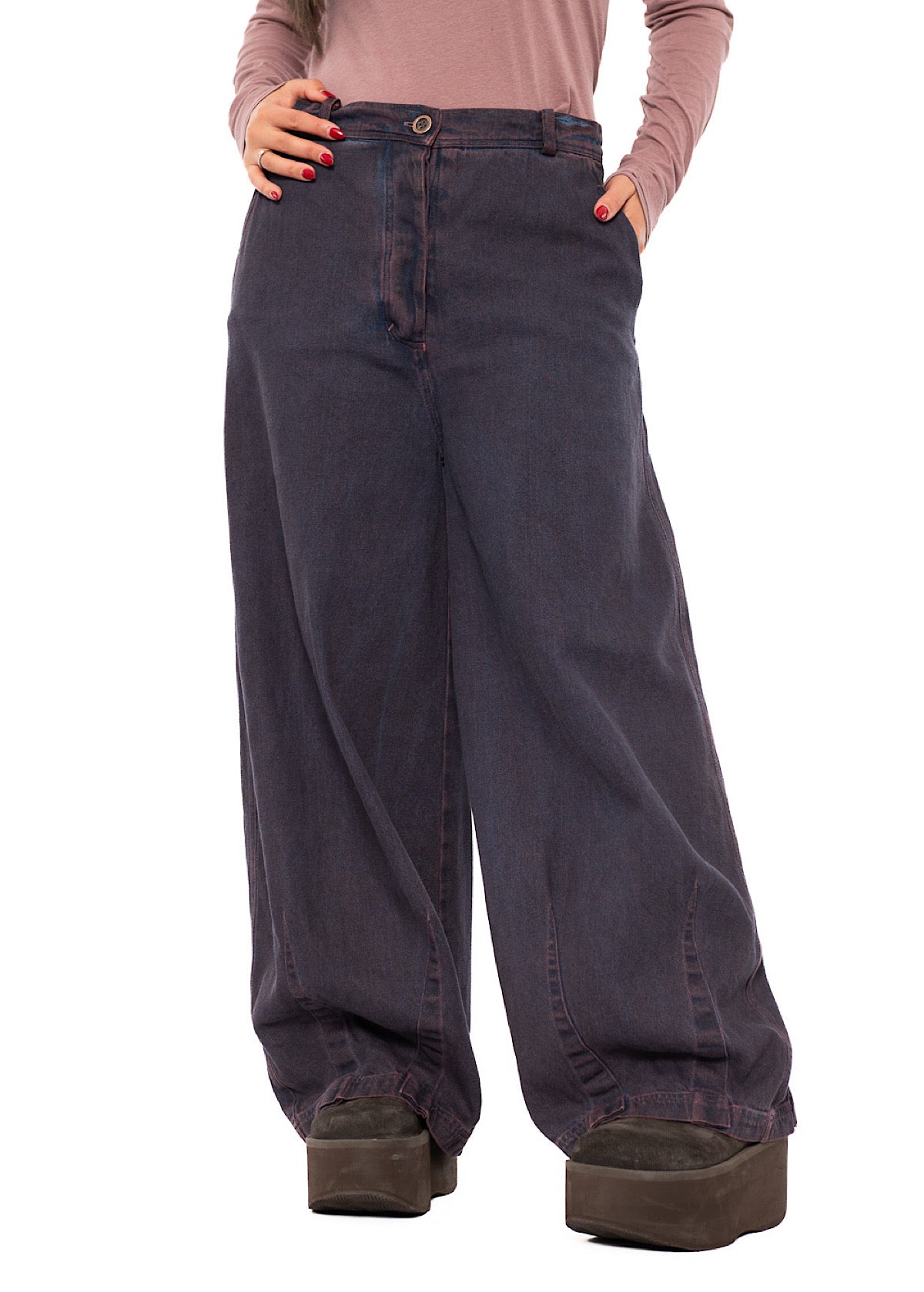 GARMENT-DYED DENIM WIDE LEG TROUSER