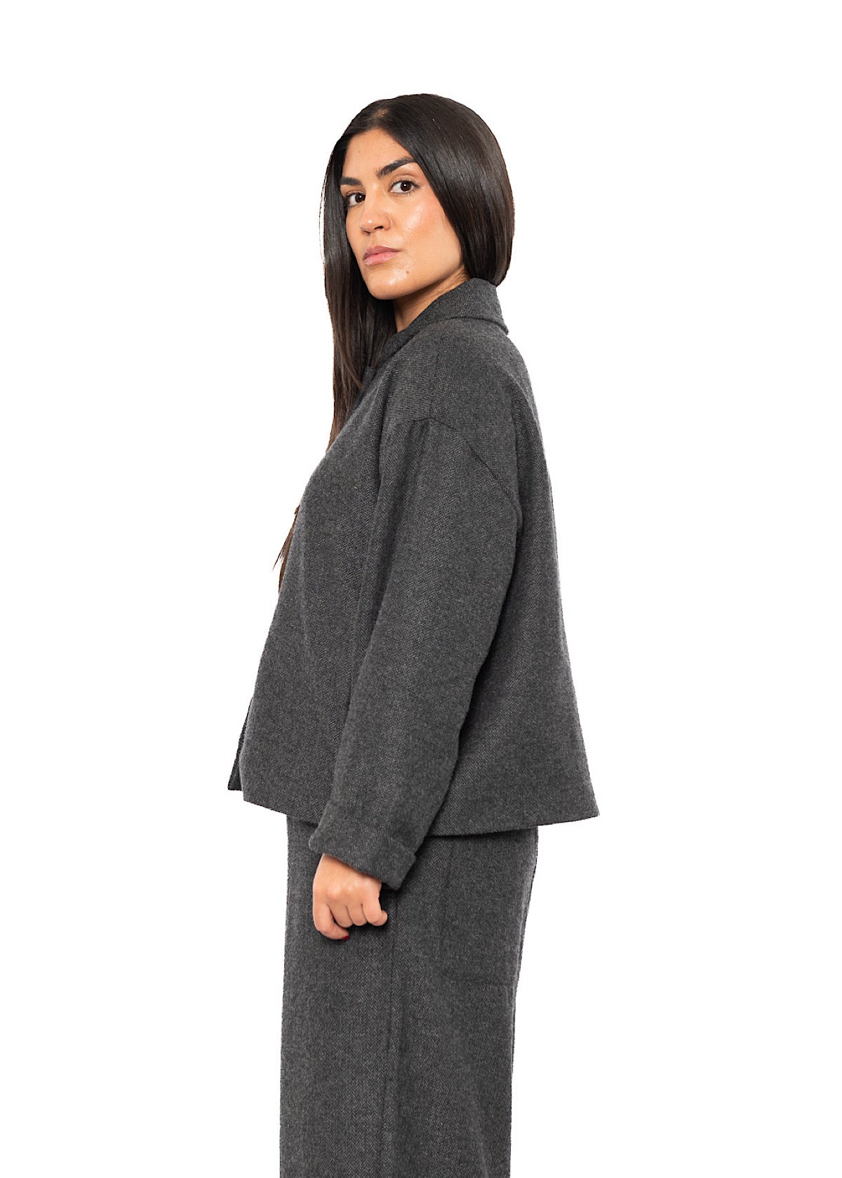 BOXY HERRINGBONE WOOL BLEND FLORA JACKET