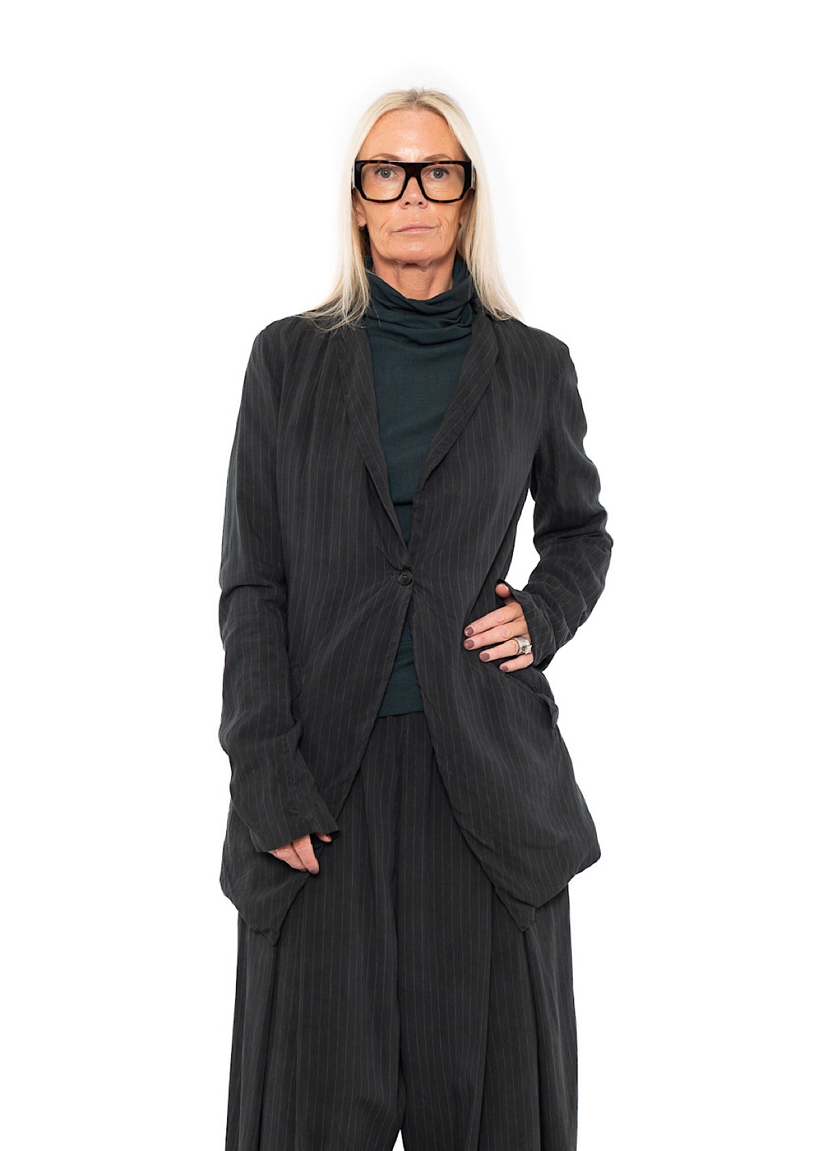 FLUID PINSTRIPE LONGLINE JACKET