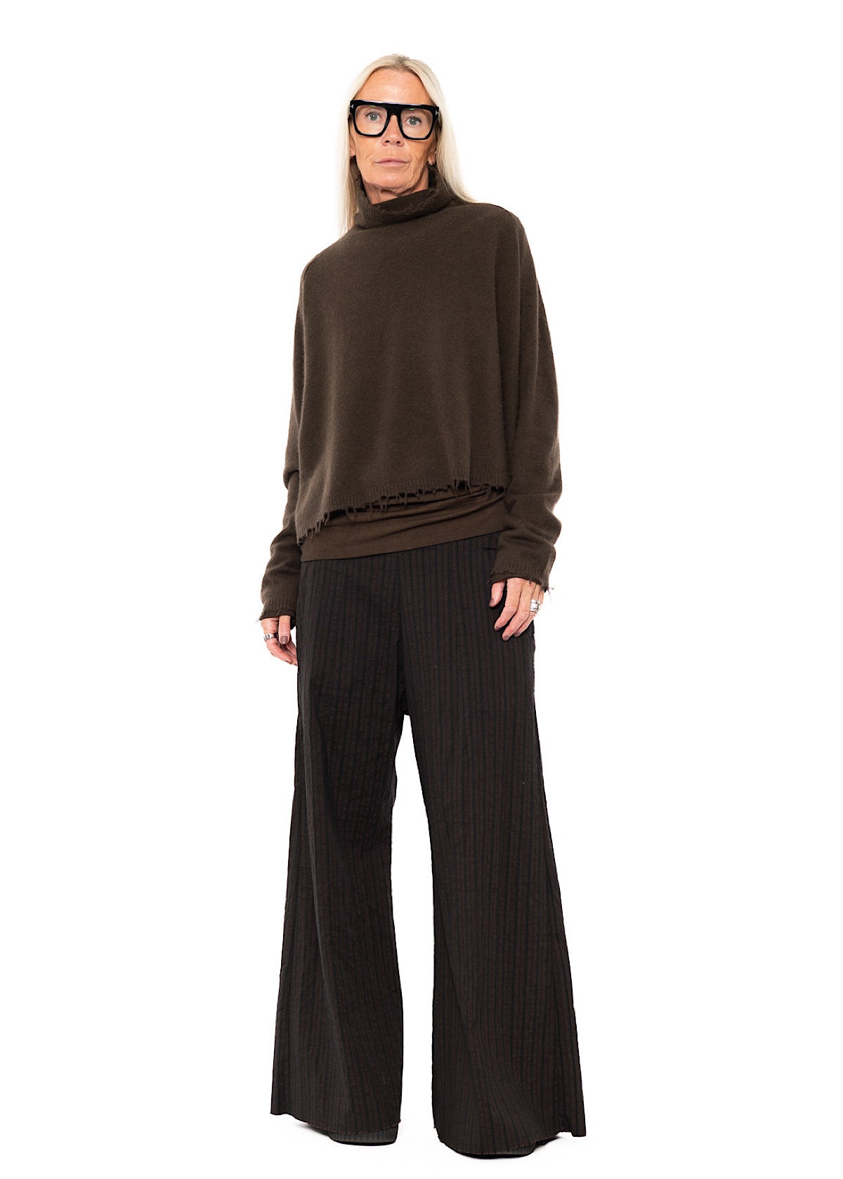 STRIPED FLARED WIDE-LEG TROUSER