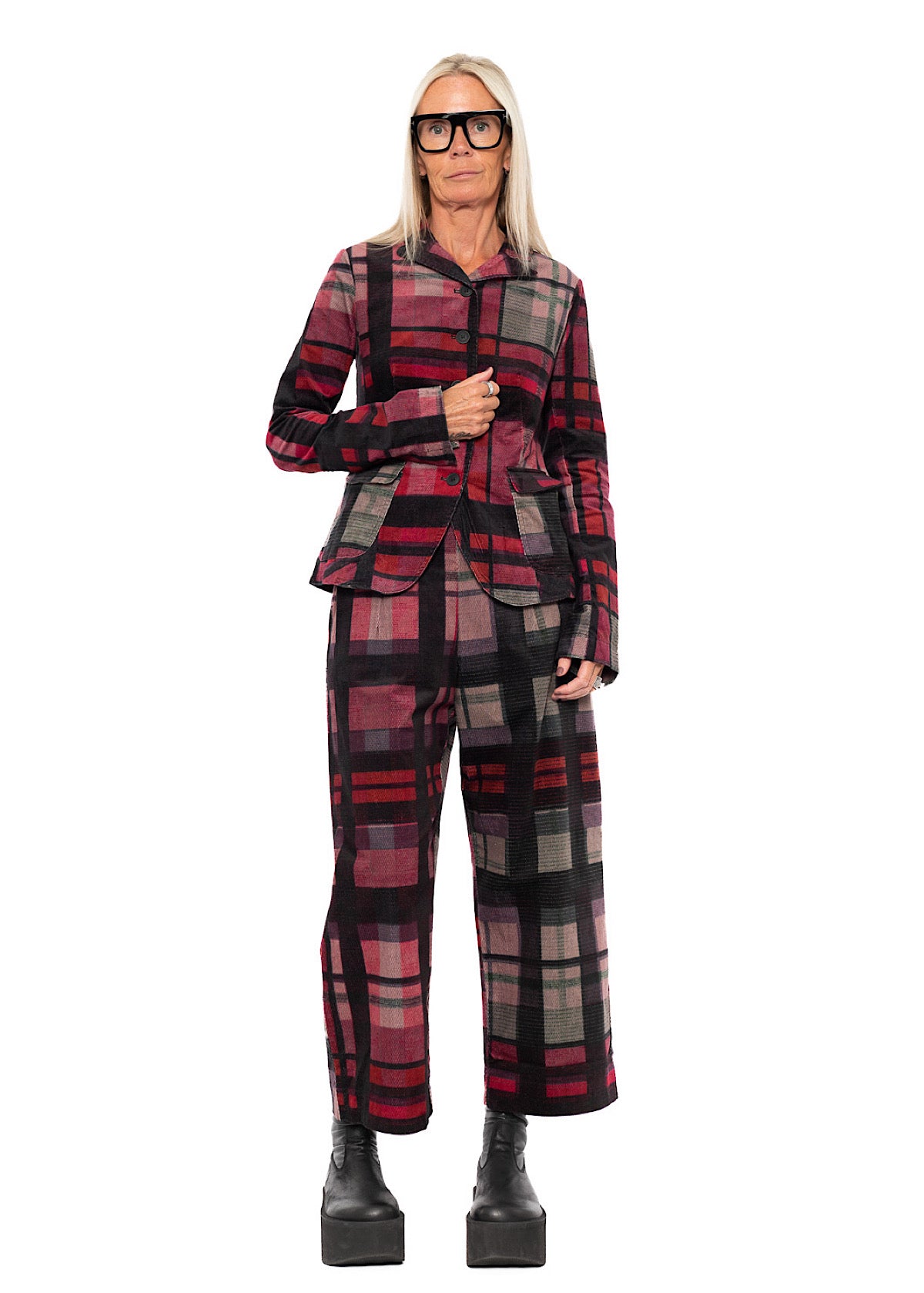 WIDE-LEG CHECK VELVET TROUSER