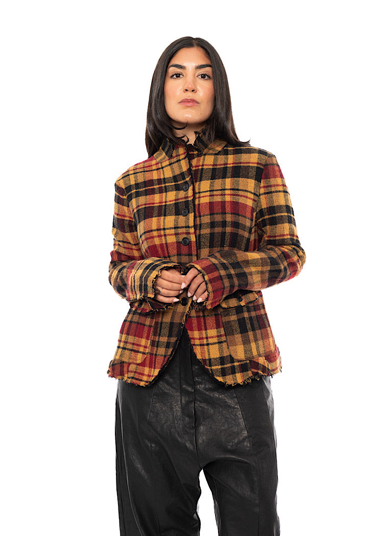 TEXTURED CHECK WOOL BLEND JACKET