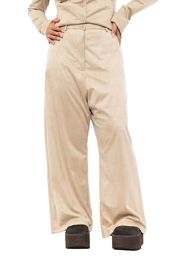 FAUX SUEDE WIDE LEG TROUSER