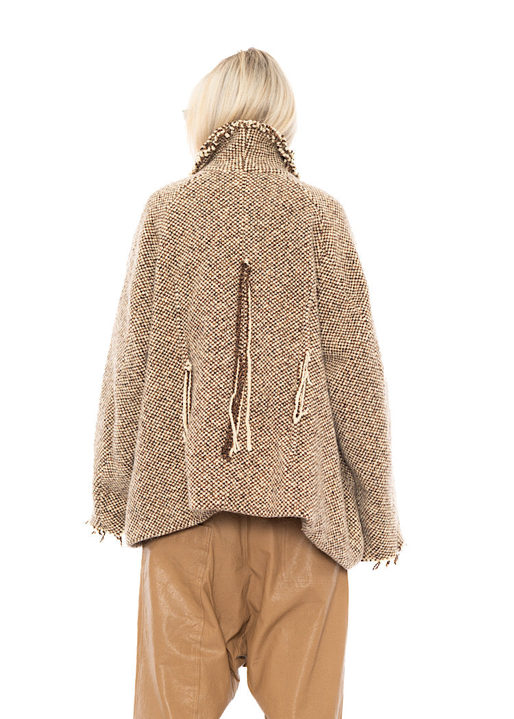 OVERSIZED DISTRESSED CHECK WOOL JACKET
