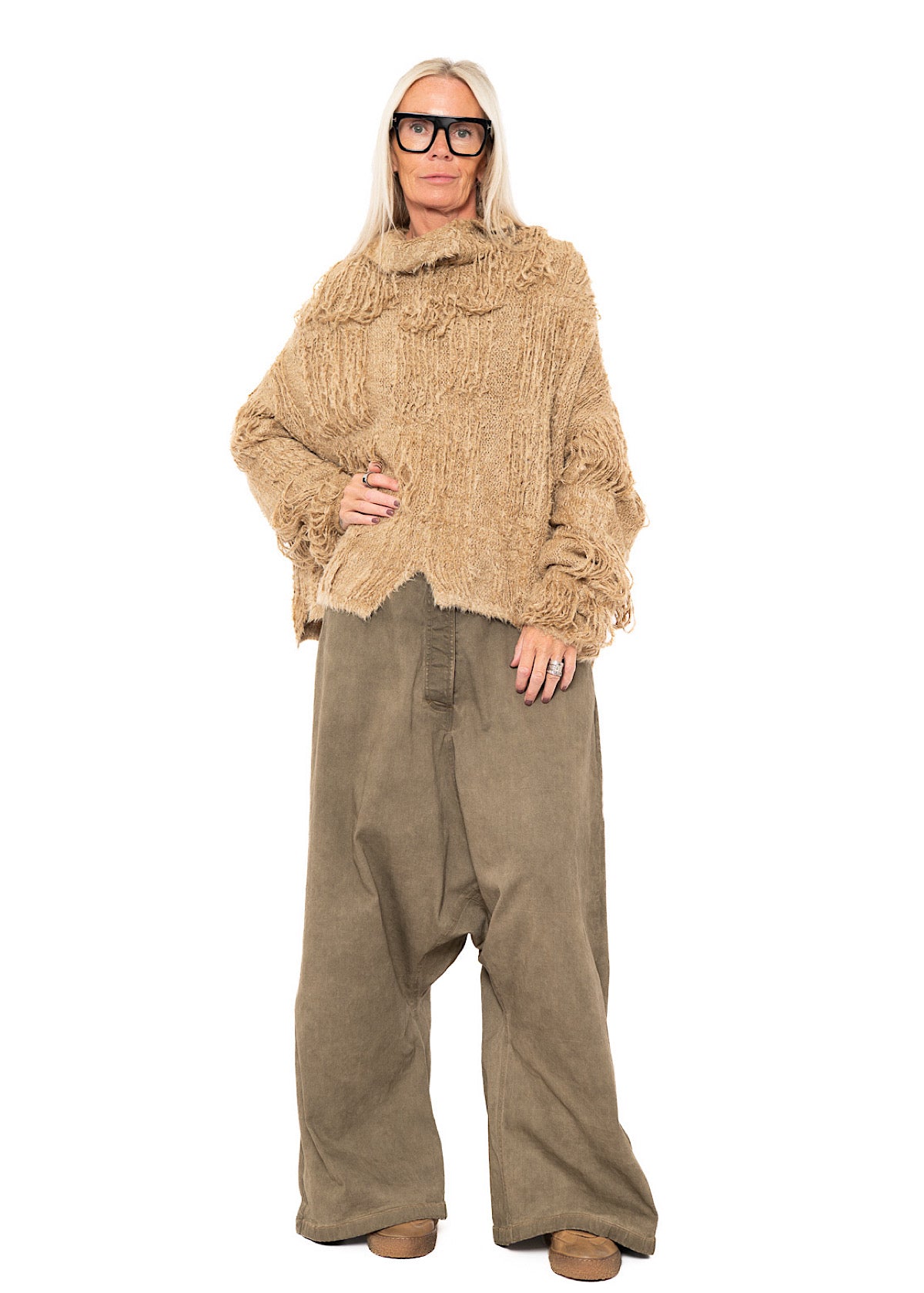 LADDERED SILK KNIT PULLOVER