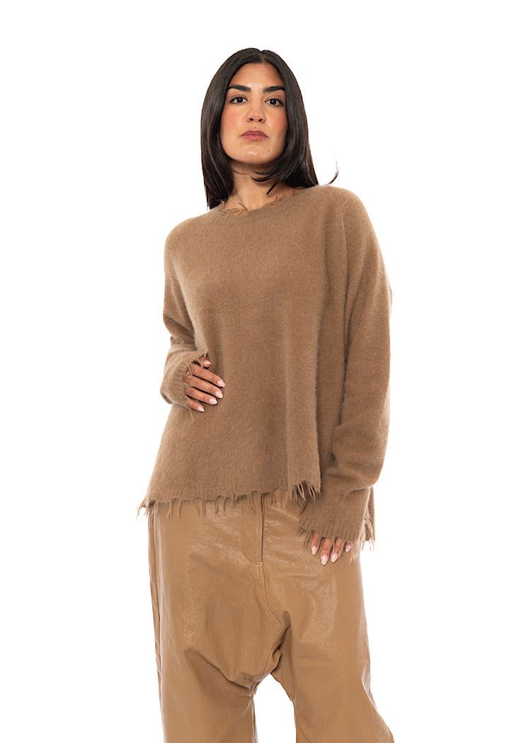 FRAYED FOX WOOL SILK PULLOVER