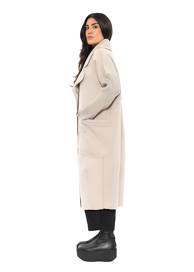 LONGLINE RIBBED SLEEVE COAT