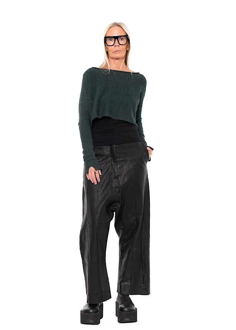 CROPPED LINEN-BLEND KNITTED PULLOVER