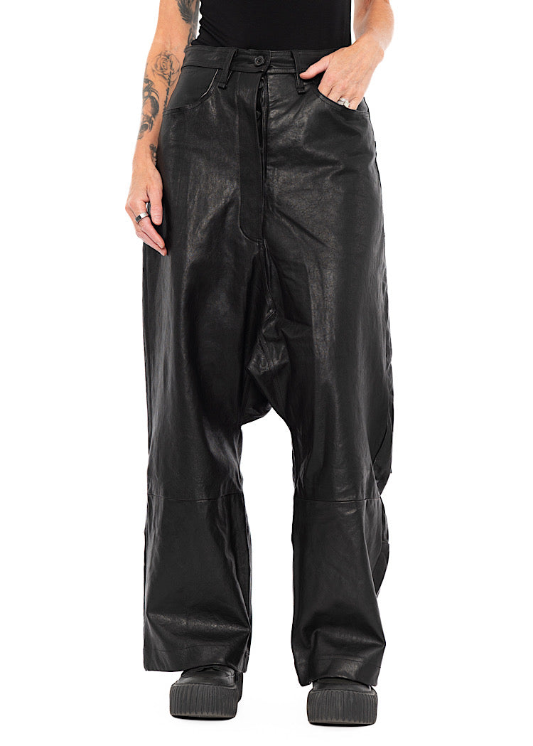 LEATHER DROP-CROTCH TROUSER