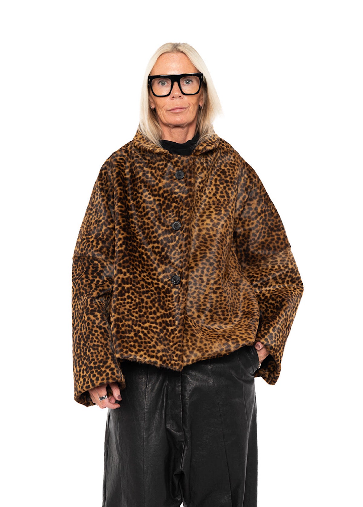 LEOPARD LEATHER COCOON JACKET