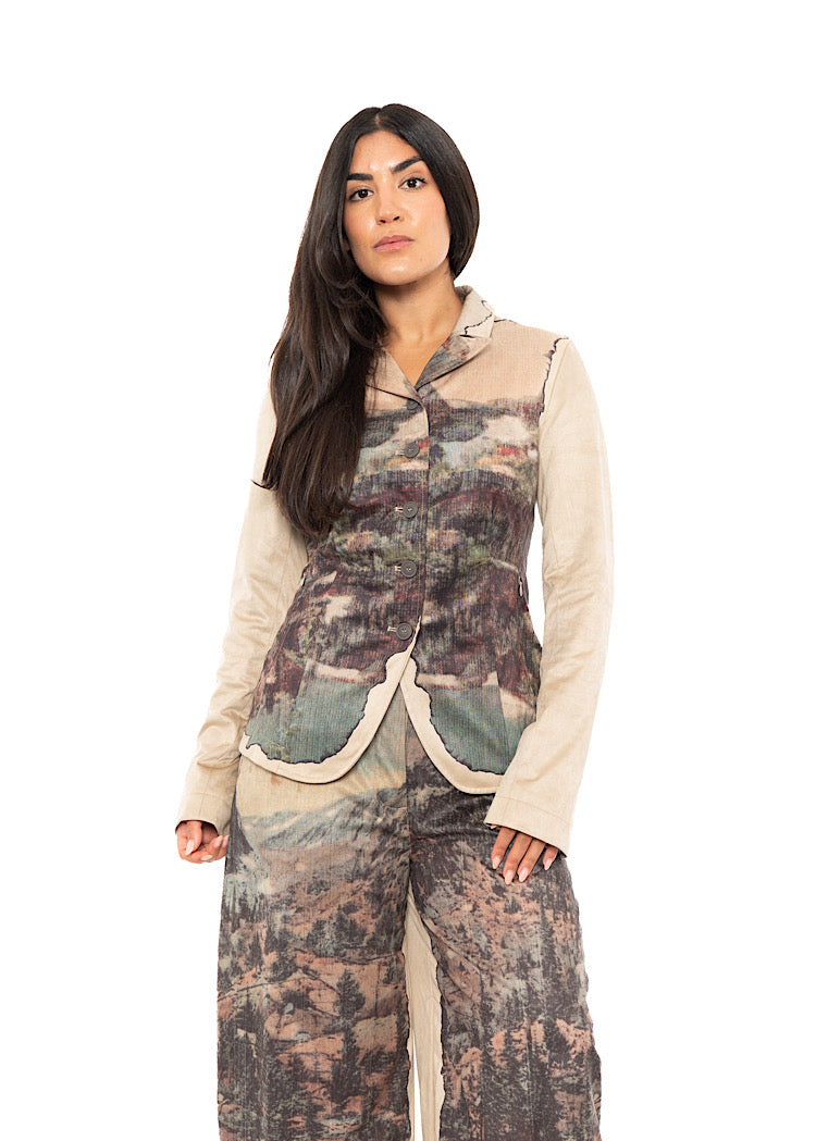 LANDSCAPE PRINT FAUX SUEDE JACKET