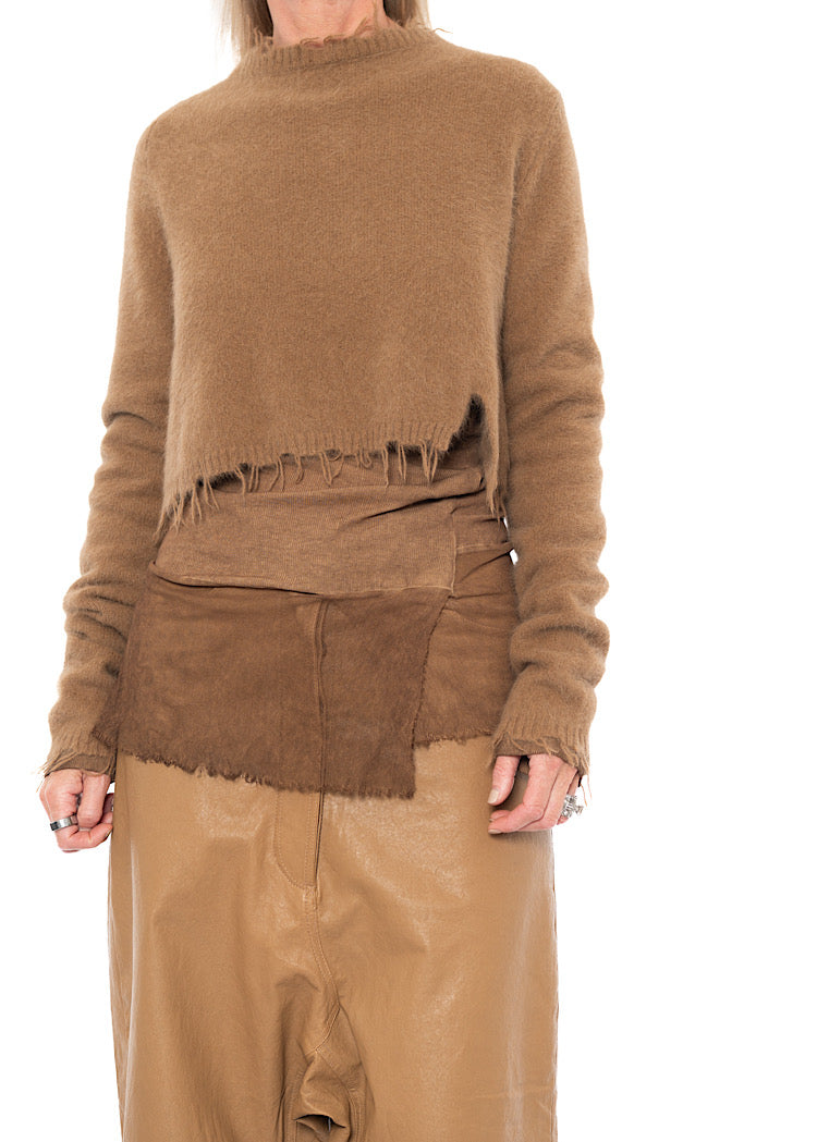 CROPPED FOX WOOL SILK PULLOVER