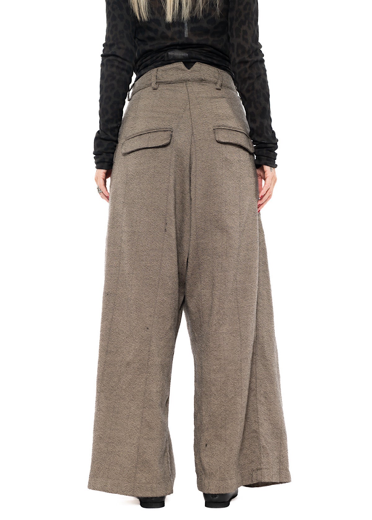 DROP-CROTCH PINSTRIPE WOOL TROUSER
