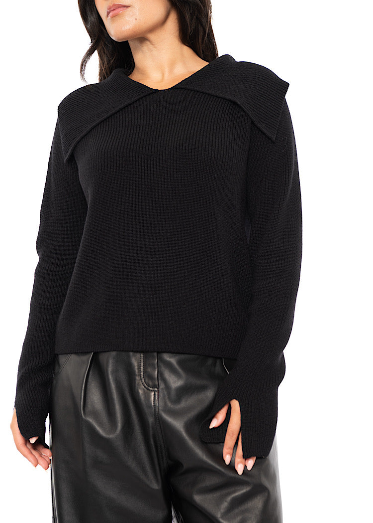 OPEN COLLAR MERINO WOOL PULLOVER