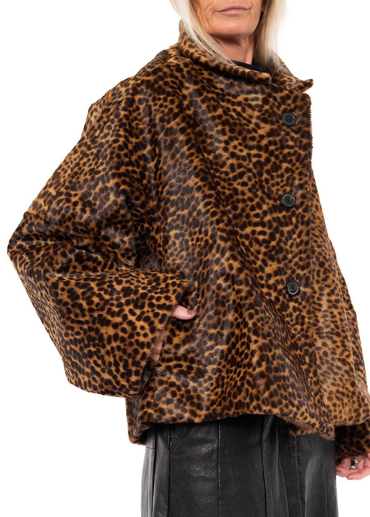 LEOPARD LEATHER COCOON JACKET